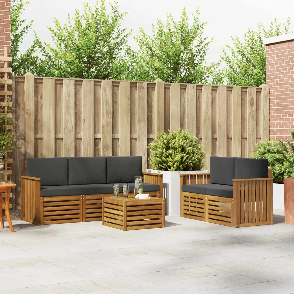 Set divani 6 pcs Naturale e Antracite Legno di Acacia Massello 3374367