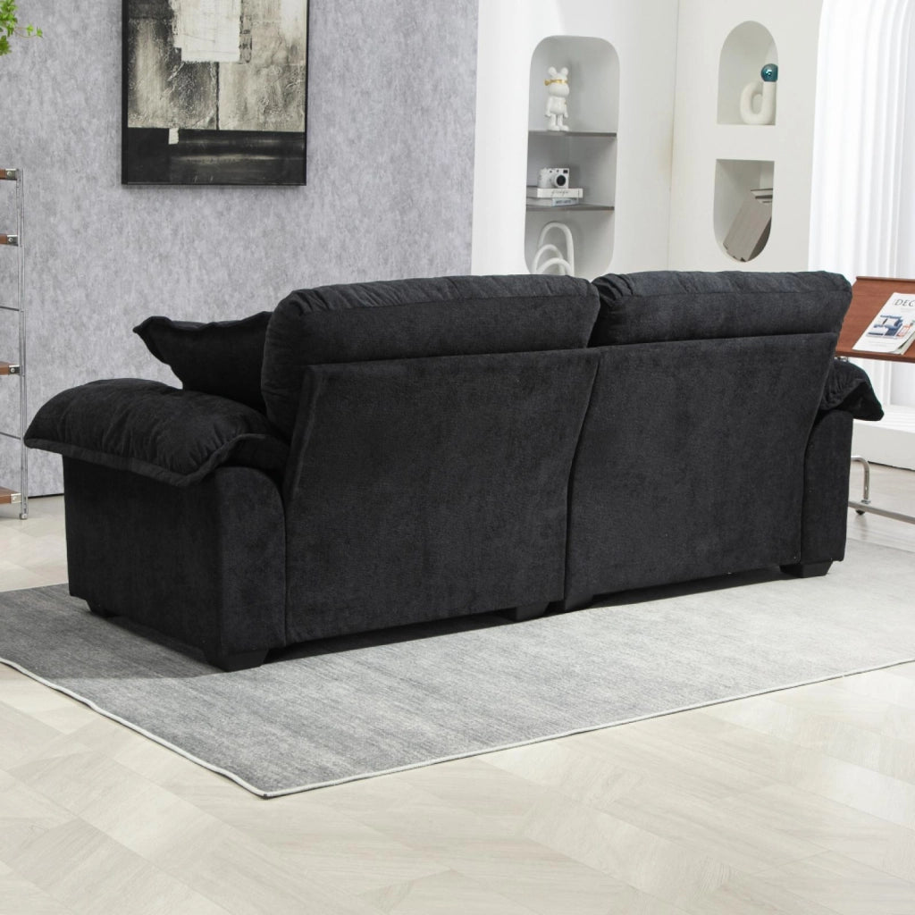 Divano a due posti, 213 cm, tessuto chenille, schiuma memory, nero