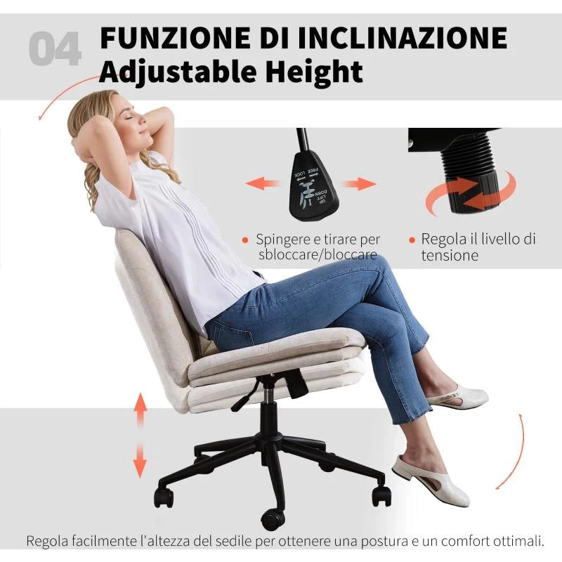 SEDIA DA UFFICIO REGOLABILE, INCLINABILE E GIREVOLE, IN TESSUTO CHENILLE E ACCIAIO, 62X67X83-93 CM, BEIGE