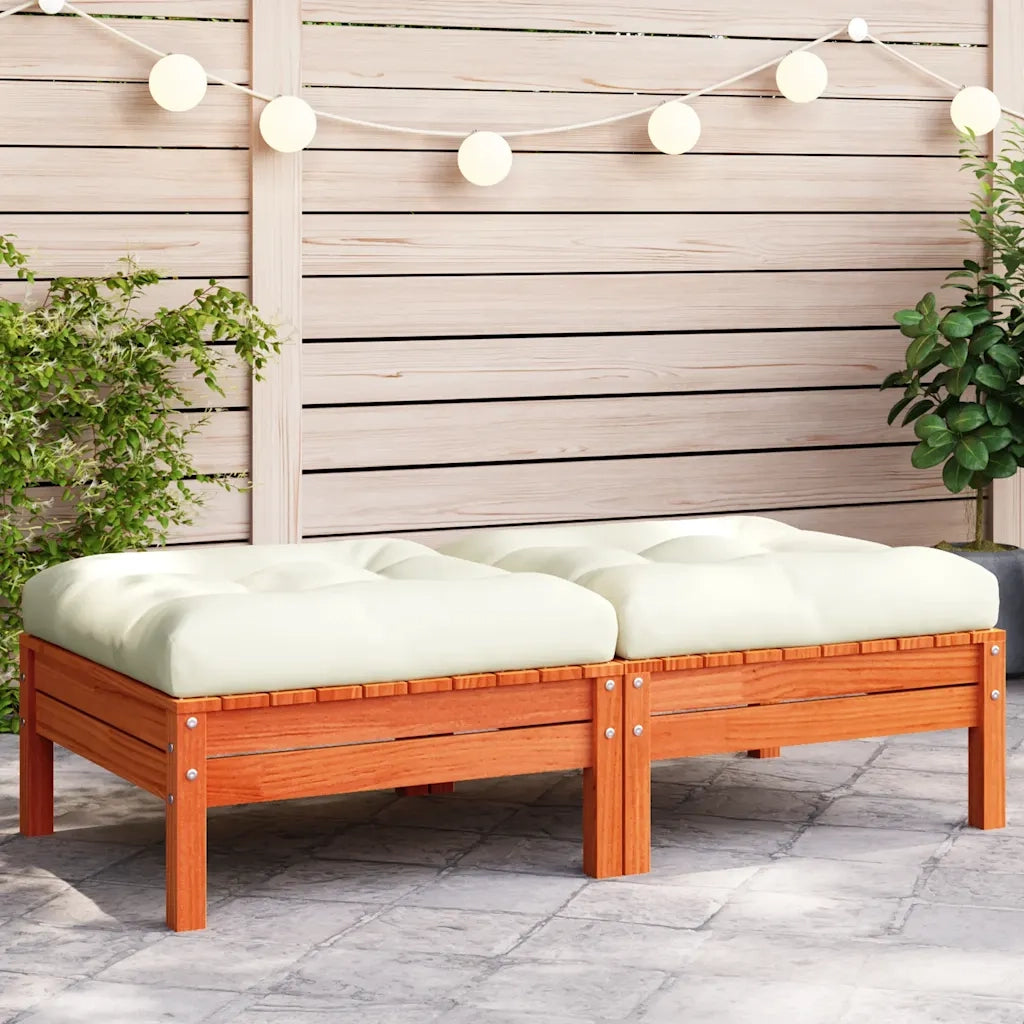 Poggiapiedi Giardino con Cuscini 2 pz Marrone Cera Massello Pino CFW3561651