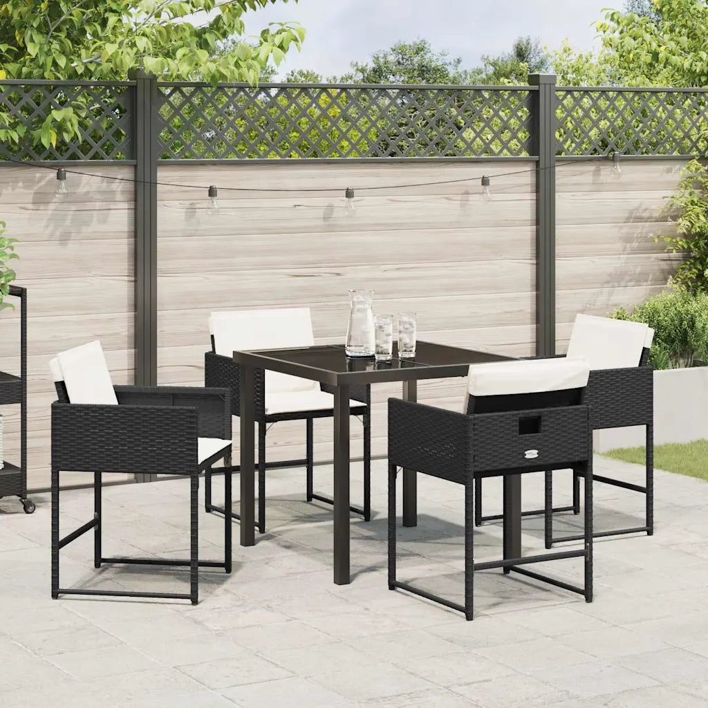 Set da Pranzo per Giardino con cuscino 5 pcs Nero polyrattan