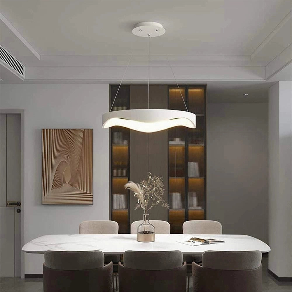 Trade Shop - Lampadario A Sospensione Led Onda 38w Ultra Moderna 3 Colorazioni Di Luce A67-3c - Bianco
