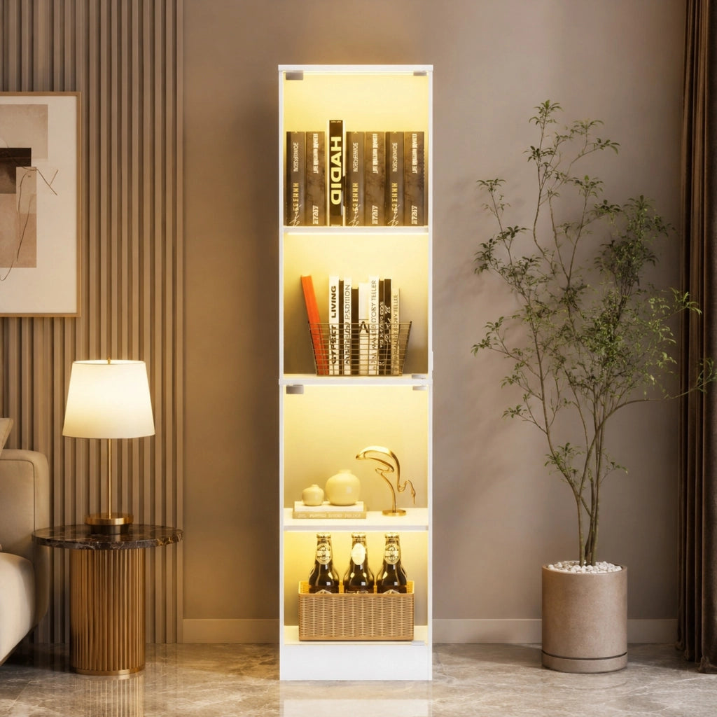 Vetrina in vetro bianca con illuminazione LED e sensore