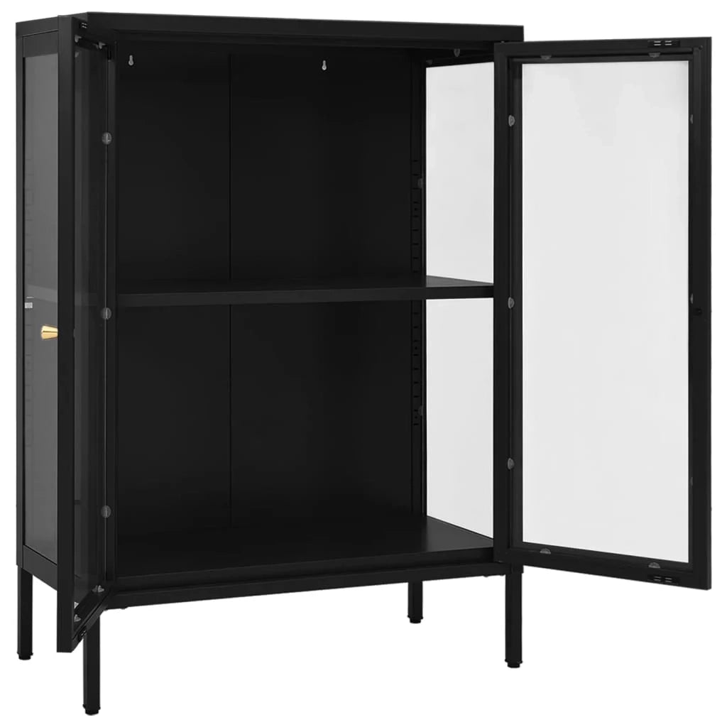 Buffet credenza cassettiera armadio mobile contenitore organizer per cucina soggiorno salotto 75 x 35 x 105 cm acciaio e vetro nero 02_0036120