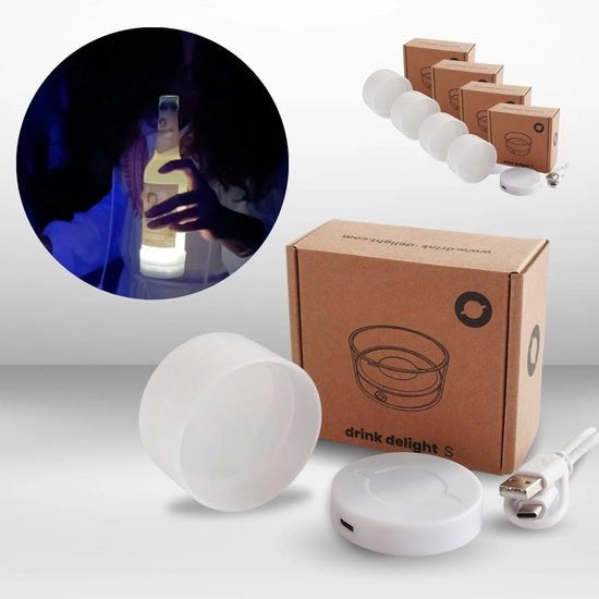 Set di sottopanchine LED in silicone (S) da 4 pezzi | Adesivo per vetro e bottiglie | 7 colori con un tocco | Ricaricabile via USB-C | Sostenibile e robusto | Ideale per feste |