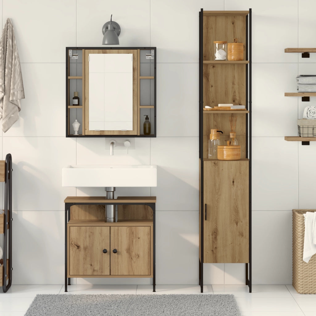 Set di Tavolo da Trucco a 3 Pezzi in Legno di Rovere Smoked