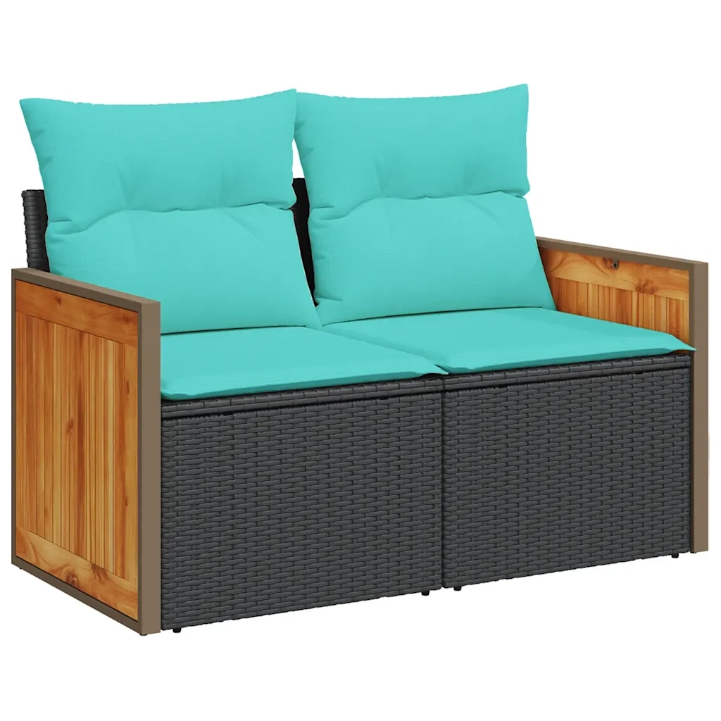 Set Divani da Giardino 4 pz con Cuscini Nero in Polyrattan 3326005