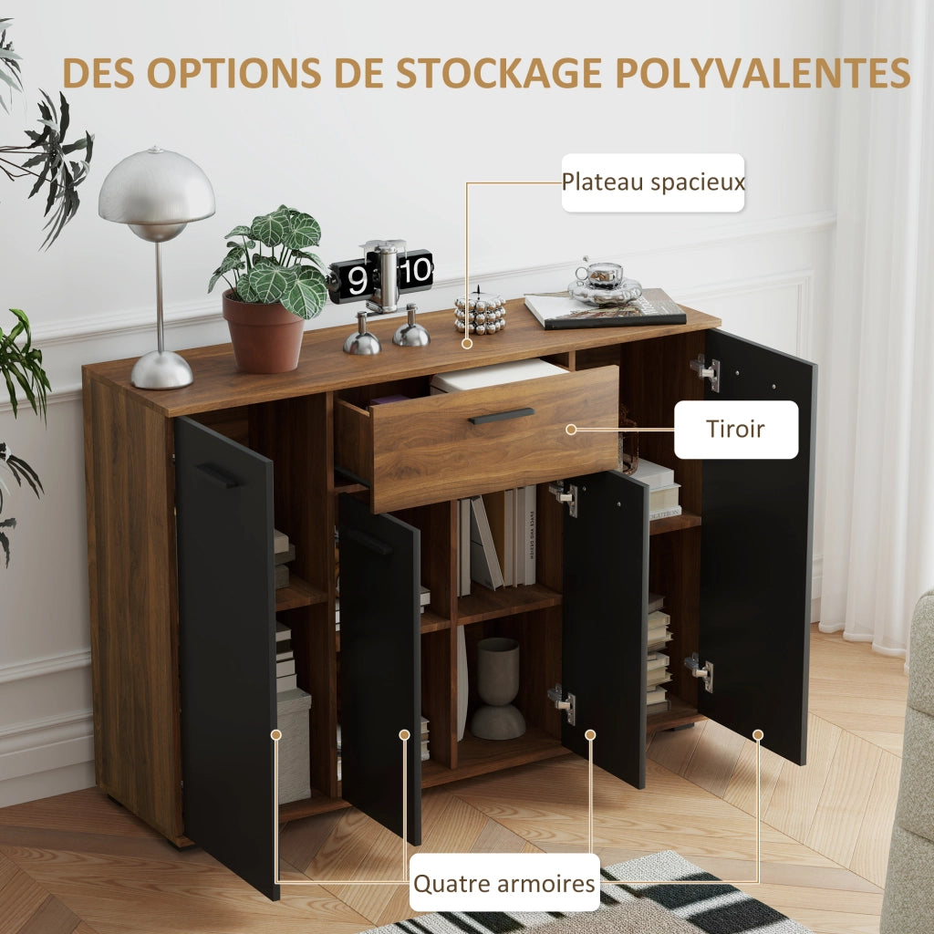 Credenza con 4 ante, cassetti e ripiani regolabili ¨C zephmum ¨C marrone e nero 120x35x85
