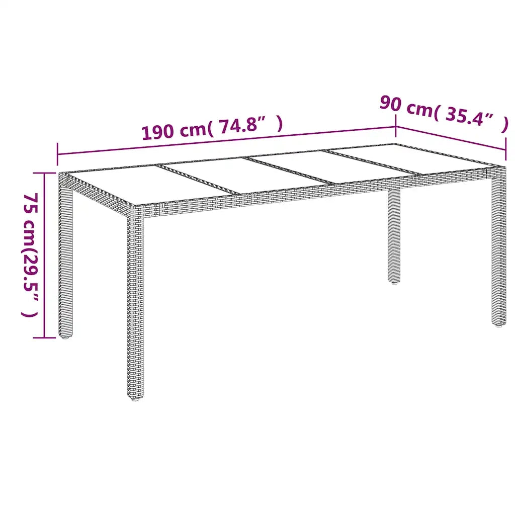 Tavolo da Giardino Piano in Vetro Grigio 190x90x75cm Polyrattan 319904