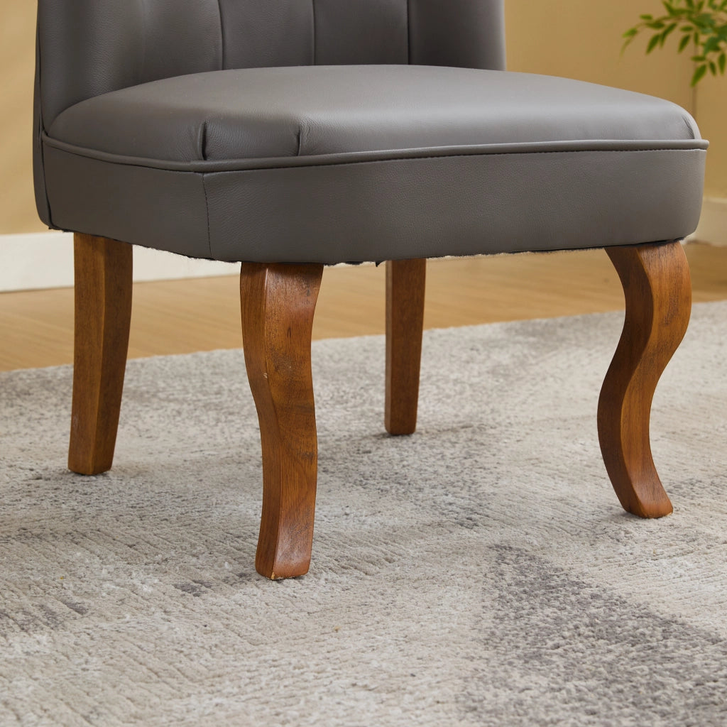 Poltrona da pranzo in pelle con gambe in legno di caucciù - grigio 64×59×50 cm
