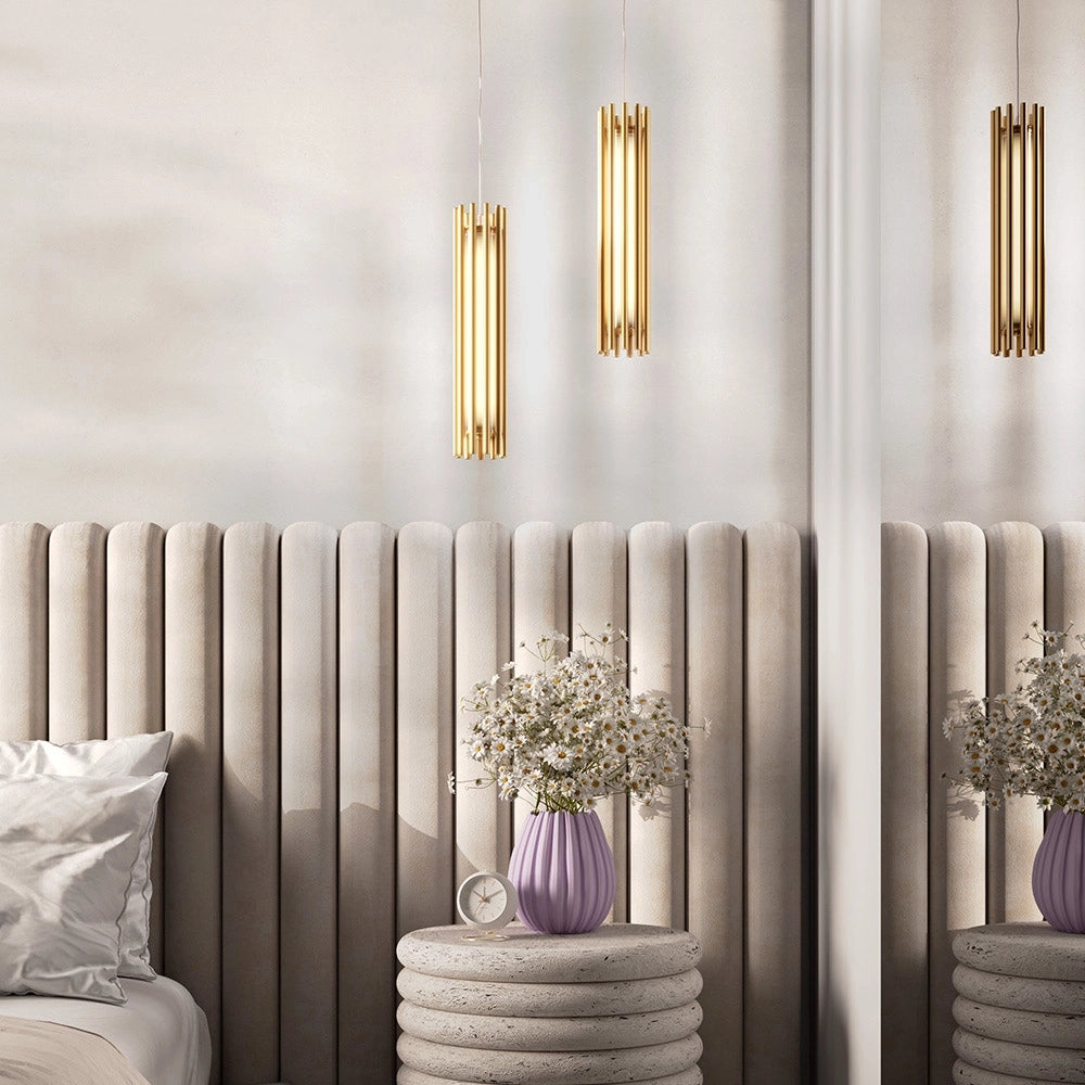 Sospensione Contemporanea Sonata Led Alluminio Ottone Diffusore In Vetro Oro