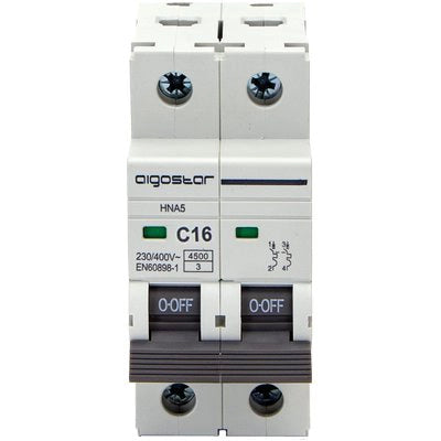 INTERRUTTORE MAGNETOTERMICO 2 POSTI AIGOSTAR - 2P VOLT 230 A 16 KA 4,5 BIPOLARE- 2 pezzi