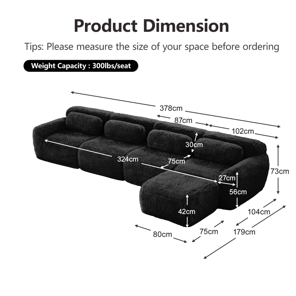 Divano Angolare 4 Posti con Chaise Longue ¨C Xylo ¨C Nero, Velluto, Cuscini Inclusi