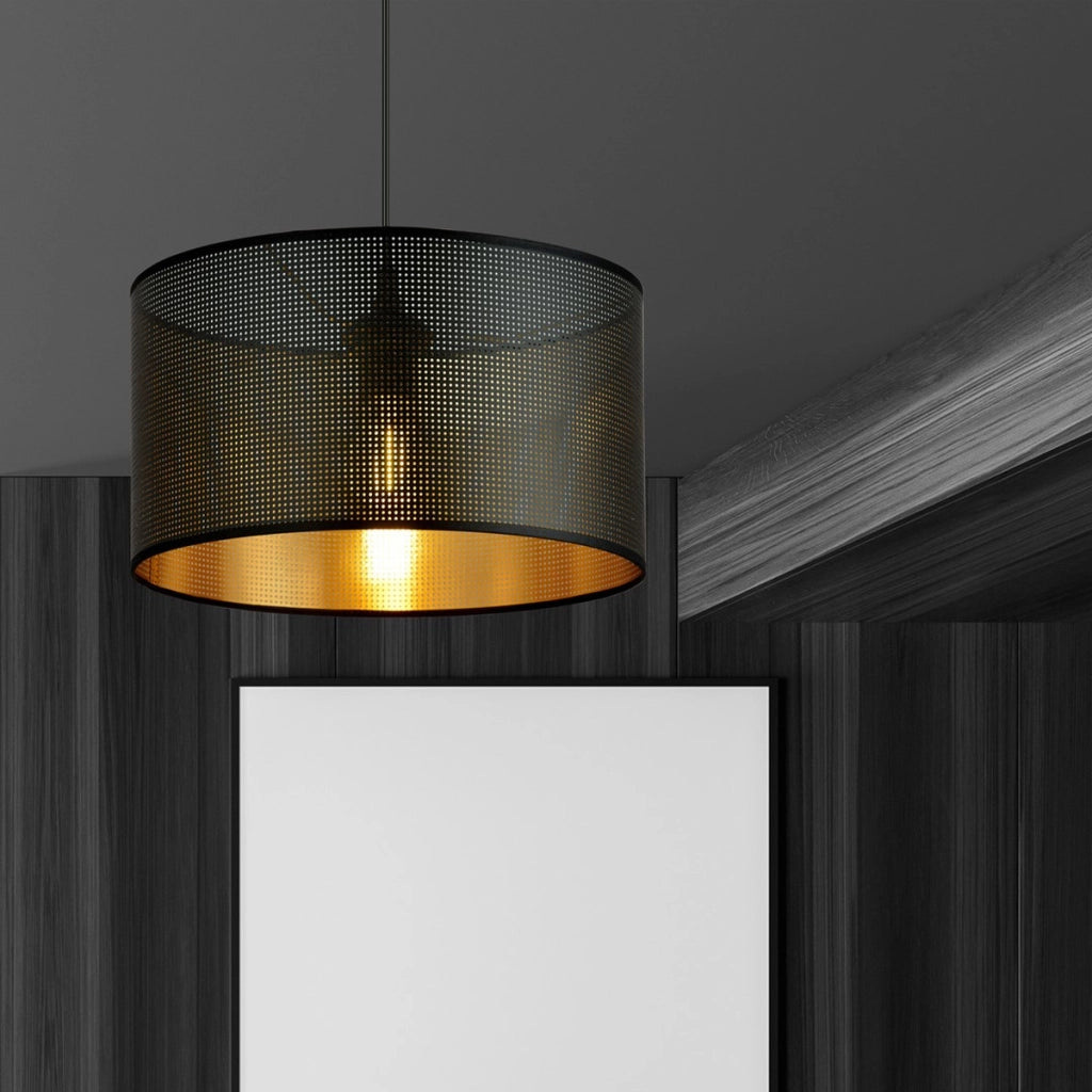 Lampada a sospensione ASTON in acciaio nero e oro