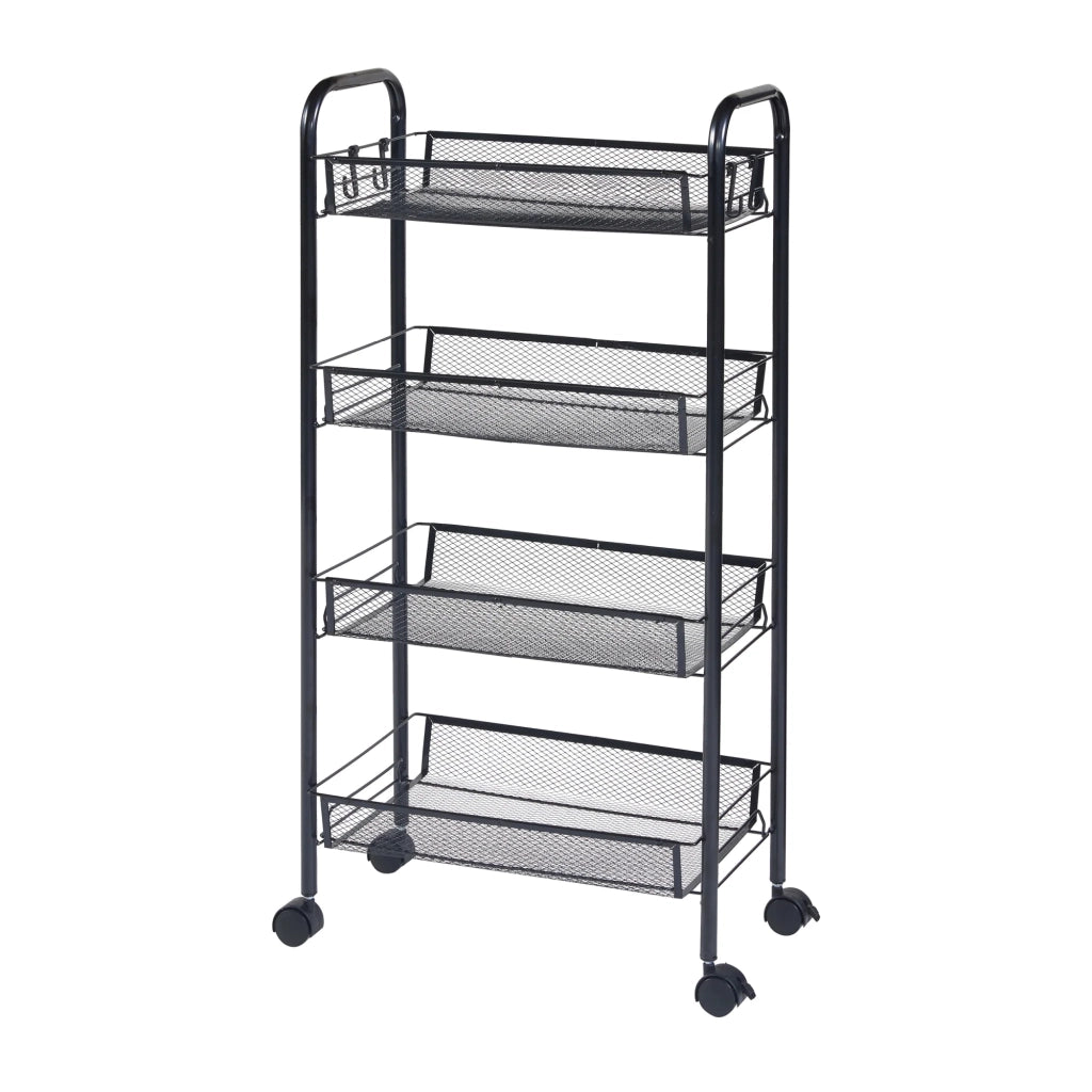 Carrello di servizio carrello da cucina/soggiorno mobile contenitore a 4 ripiani 83 x 44 x 26 cm acciaio nero 03_0009261