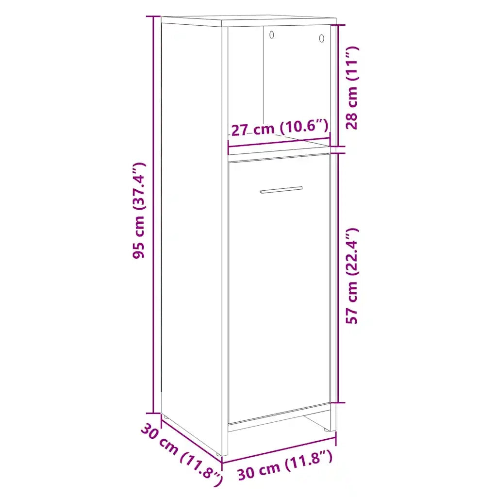 Mobiletto contenitore per bagno 30 x 30 x 95 cm design moderno ottimizzato per lo spazio realizzato in legno ingegnerizzato di rovere Sonoma 02_0049681