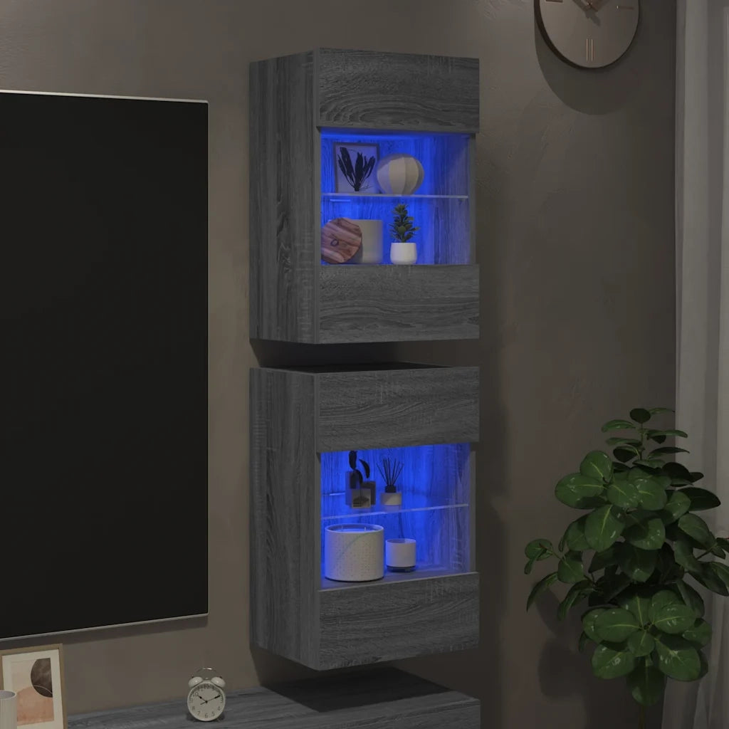 Mobili TV a Parete con Luci LED 2pz Grigio Sonoma 40x30x60,5 cmcod mxl 110109