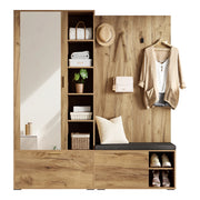 Mobile Ingresso Guardaroba 160×38×180 cm Nero e Legno con Specchio; Scarpiera; Panca e Appendini