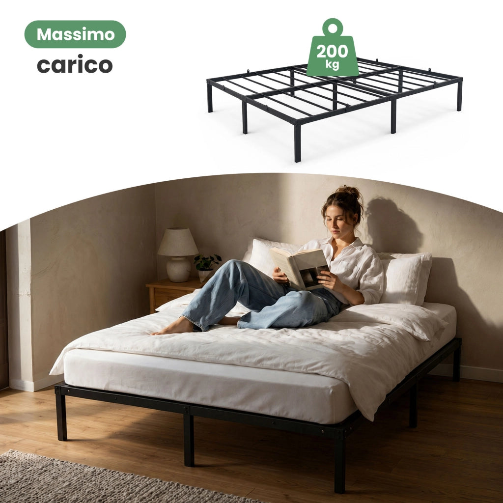 Struttura Letto Pieghevole in Metallo Rete a Doghe 140x190 cm Nero Letto per Ospiti 9 Gambe 20 Doghe