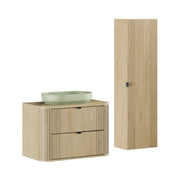 Set da bagno KORI: mobile sottolavabo 80cm + piano per lavabo + lavabo da appoggio + colonna di stoccaggio
