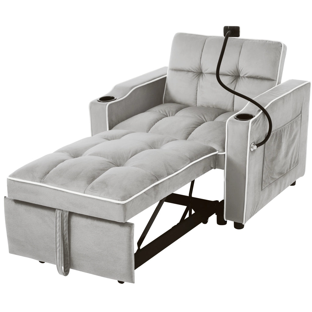 Divano letto singolo 3 in 1 estraibile 83 x 167 x 76 cm; grigio antico bianco