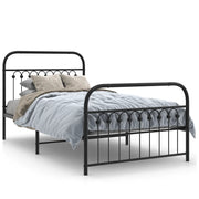 Letto singolo | Letto per adulti | Giroletto con Testiera e Pediera Metallo Nero 100x200 cm