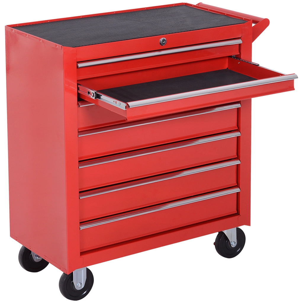 Carrello Portautensili con 7 Cassetti ¨C Zephmum ¨C Acciaio, 69x33x75 cm, Rosso