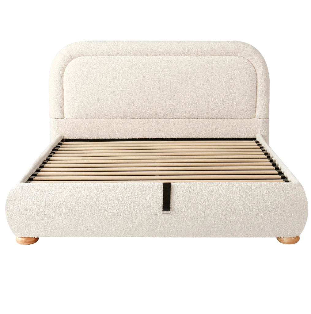 LETTO Contenitore idraulico 140x200 cm Bouclé beige