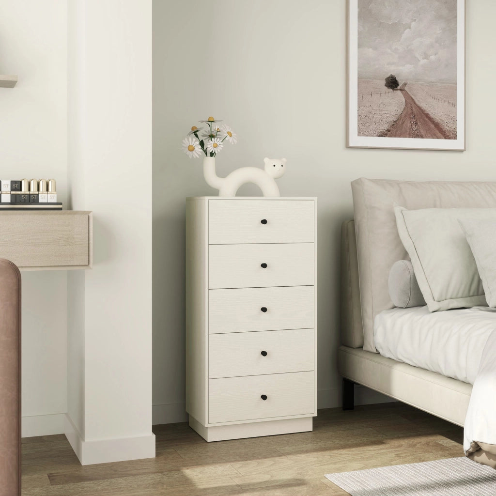Cassettiera 5 cassetti, mobile per camera, stile moderno ¨C zephmum ¨C crema, 47x29x95cm