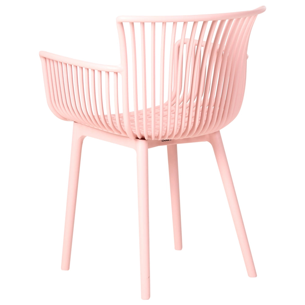 Set di 4 sedie da pranzo in plastica rosa per interni ed esterni da giardino con braccioli in stile minimalista