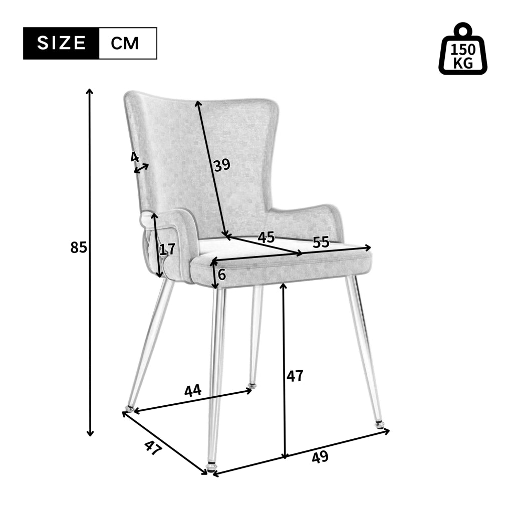 Chaise da pranzo in velluto set da 2 con gambe in metallo per soggiorno e camera da letto beige argento