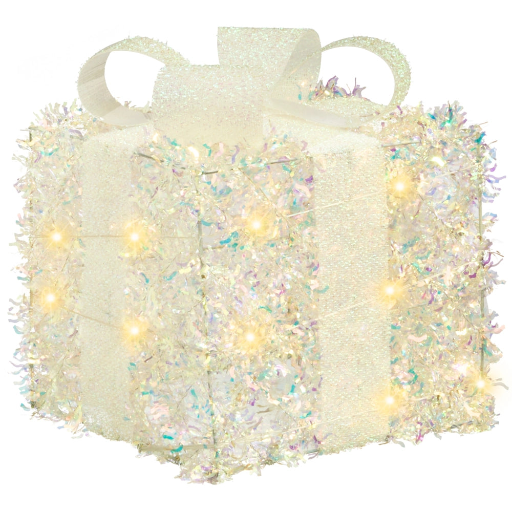 Set di 3 scatole regalo natalizie luminose multicolori con luci LED Decorazioni natalizie glitterate con fiocchi per uso interno