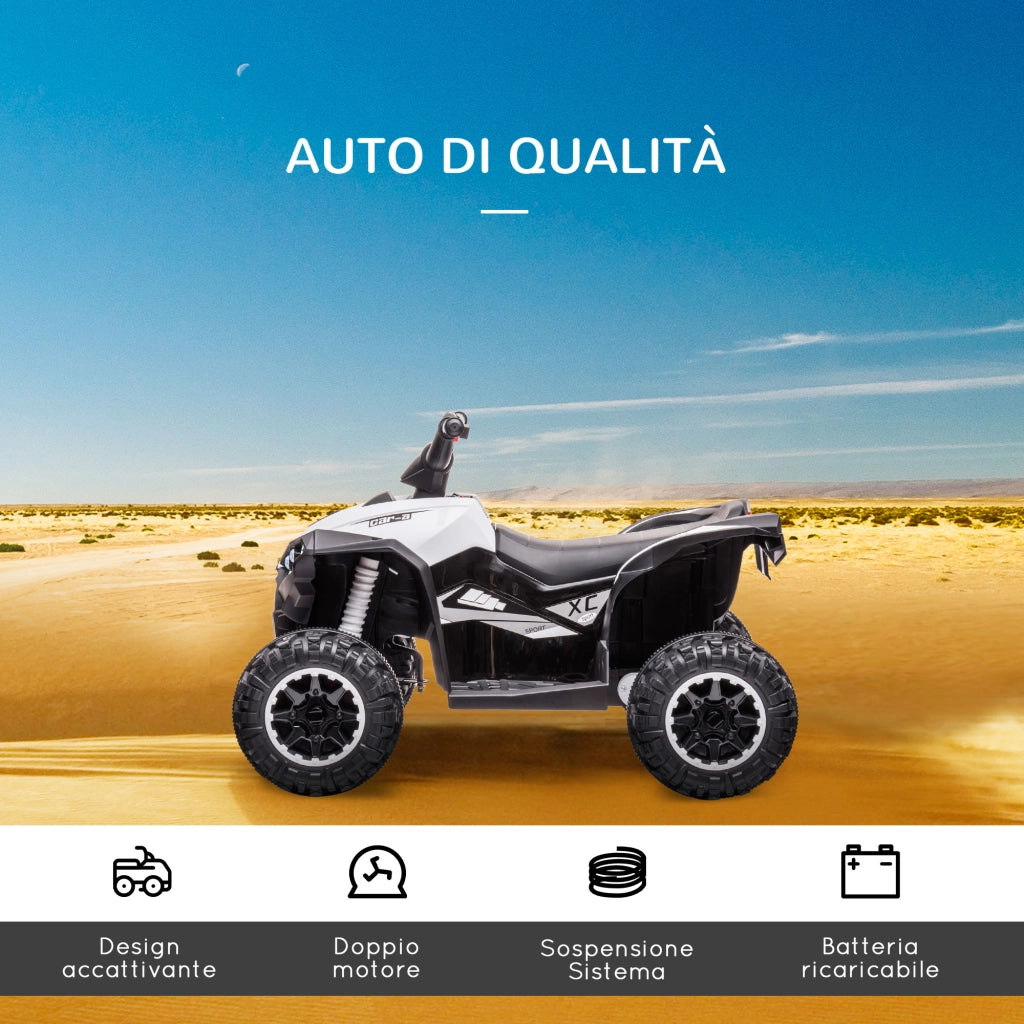 Quad per Bambini 3-5 Anni Elettrico 12V, 2 Velocit¨¤, Ruote Larghe con Clacson e Fari LED, Bianco