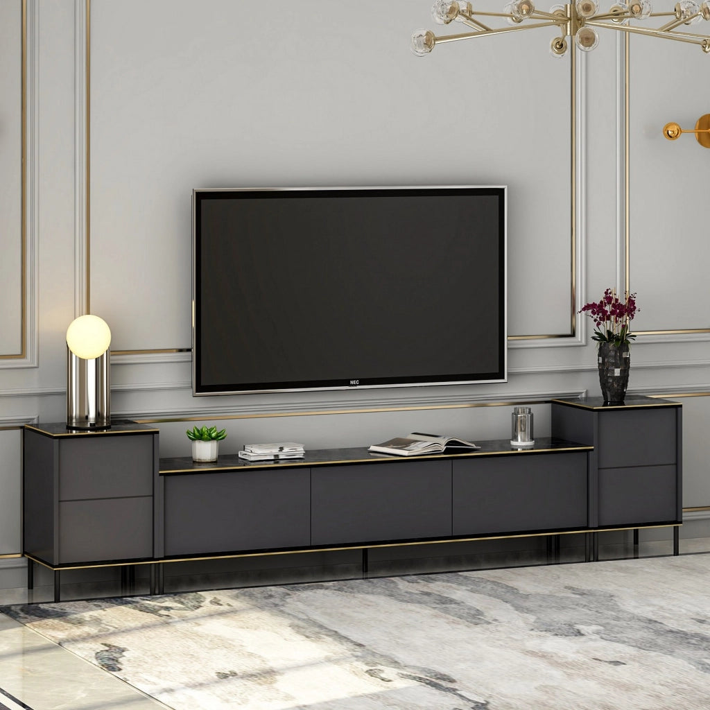 Cortin, Mobile Porta tv 2 Ripiani, 180x35x45h cm Nero Antracite