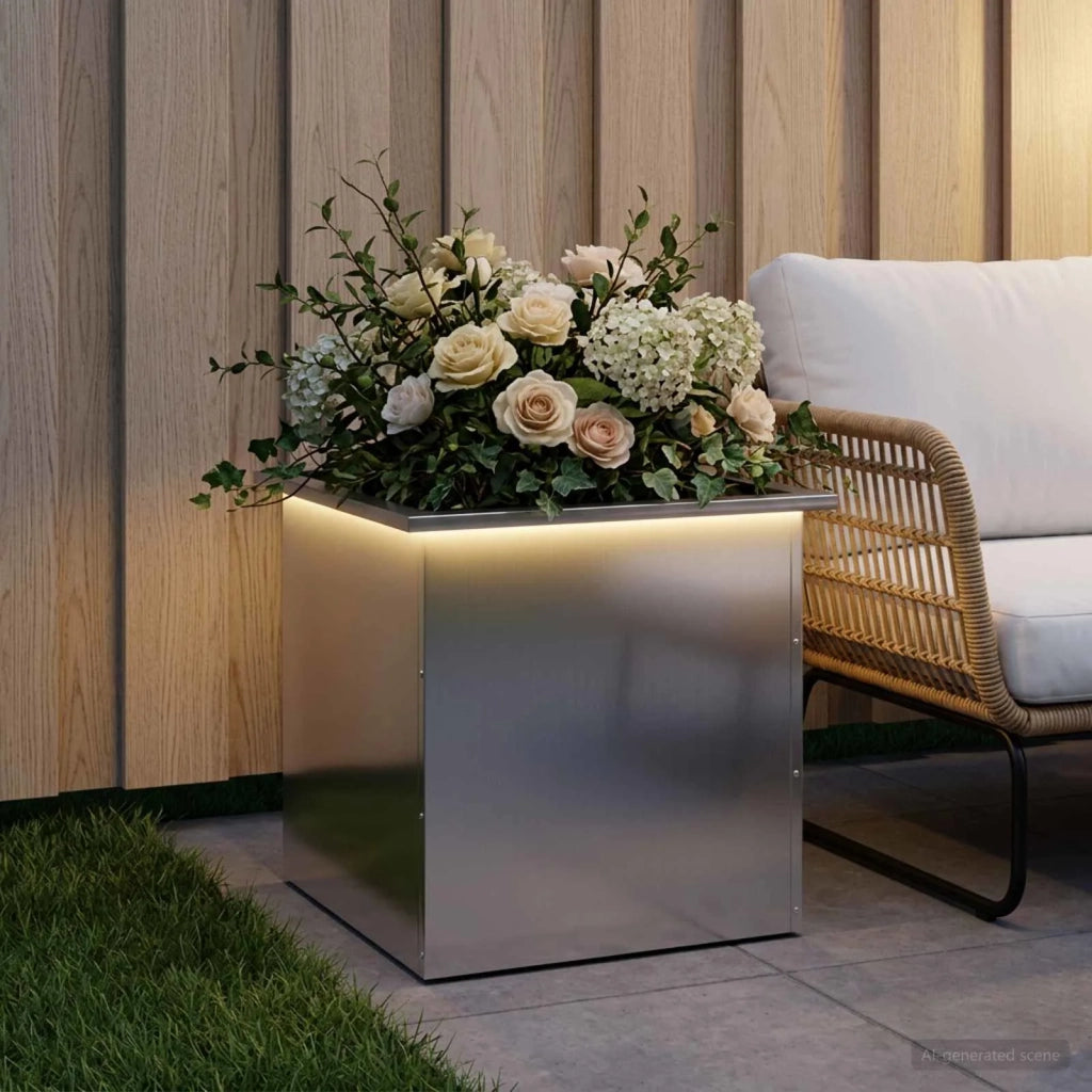Fioriera da giardino con LED Argento 50 x 50 x 48 cm 8008192
