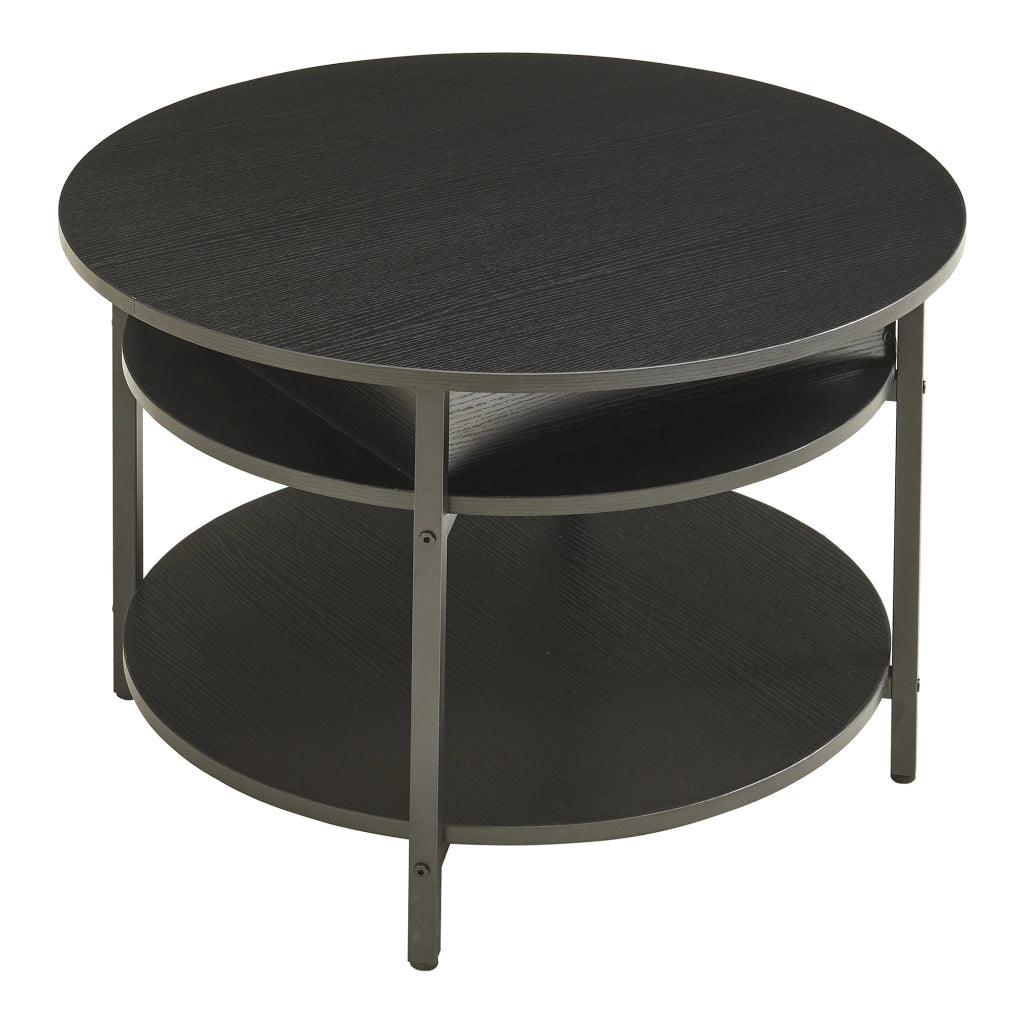 Tavolino da Caffè Kandas con Piano Rotondo Sollevabile (ØxA): 70x49 cm - Nero [en.casa]