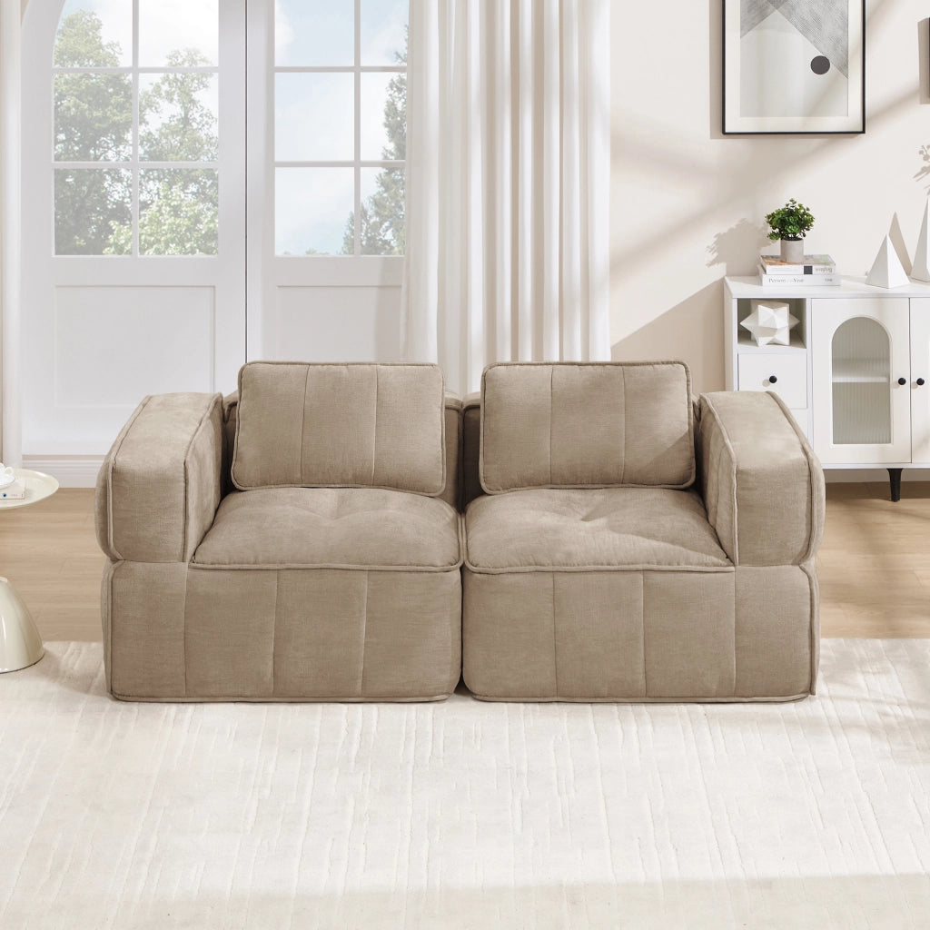 Divano modulare a due posti senza struttura in poliestere con seduta profonda e braccioli larghi sand 198 × 93 × 67 cm