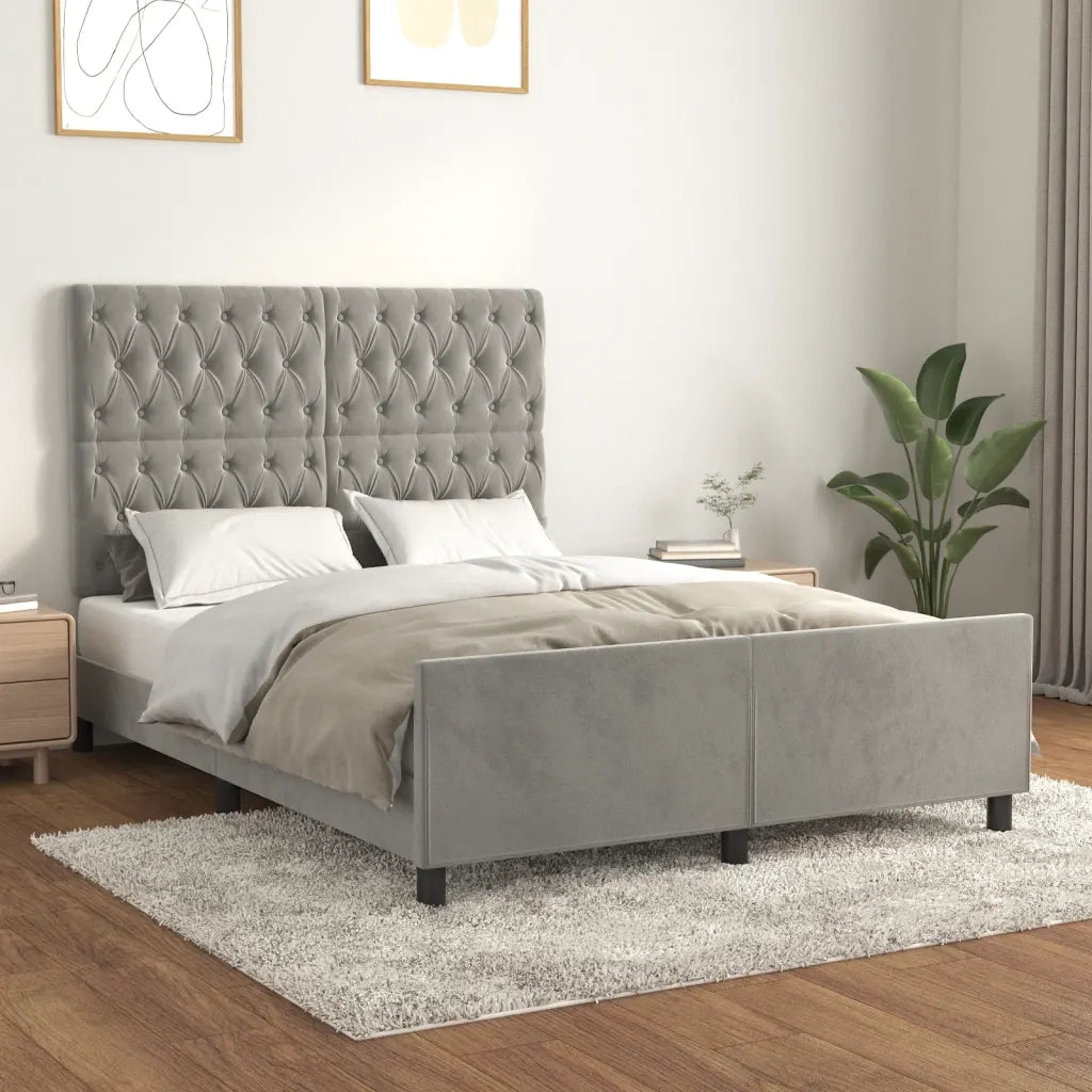 Giroletto con Testiera Grigio Chiaro 140x200 cm in Velluto cod mxl 60600
