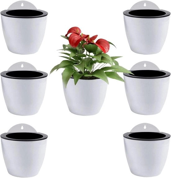 Set di vasche per piante autoirriganti per muro 7 pezzi medio 13 cm con ganci | vasche per muro per esterni | vasche per piante per muro | vasi per piante appesi | vasche per piante per muro montate su parete bianche | PL34.