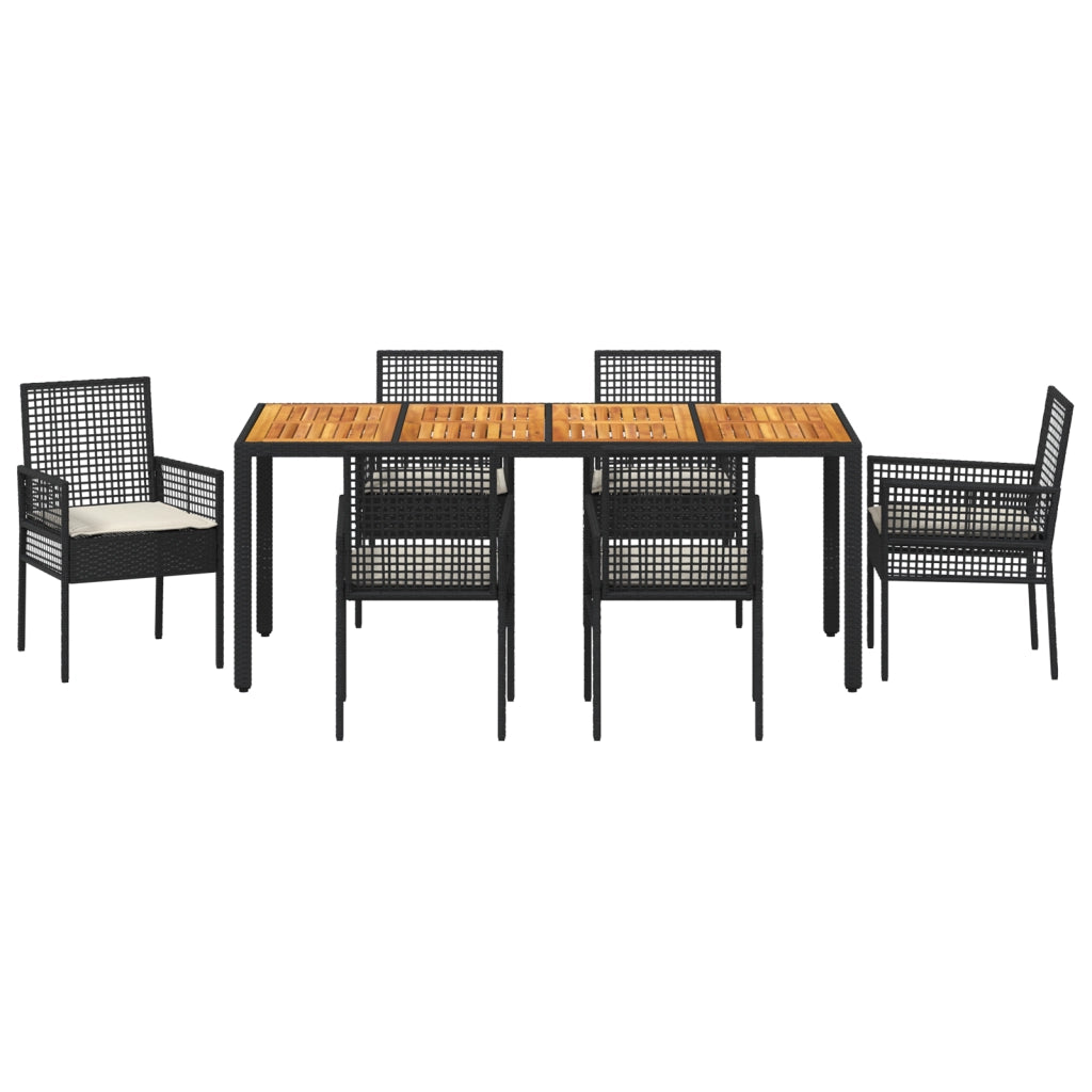 Set da Pranzo da Giardino 7 Pezzi con Cuscini Nero Poly Rattan