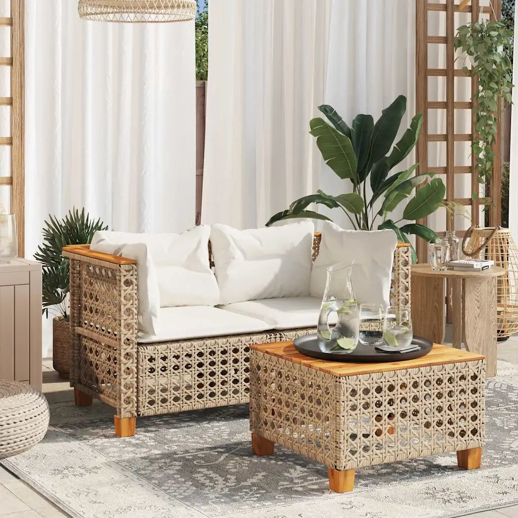 Divani Angolari da Giardino con Cuscini 2 Beige Polyrattan 365937