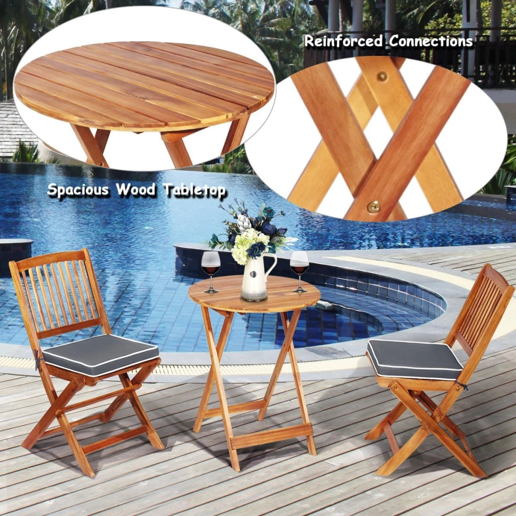 Set da Bistrò Pieghevole, Tavolo Portato 40 kg, Sedie con Cuscini Portato 160 kg, Set Giardino, Set Tavolo e Sedie da Giardino, Set da Esterno per Balcone (Cuscini Grigio)