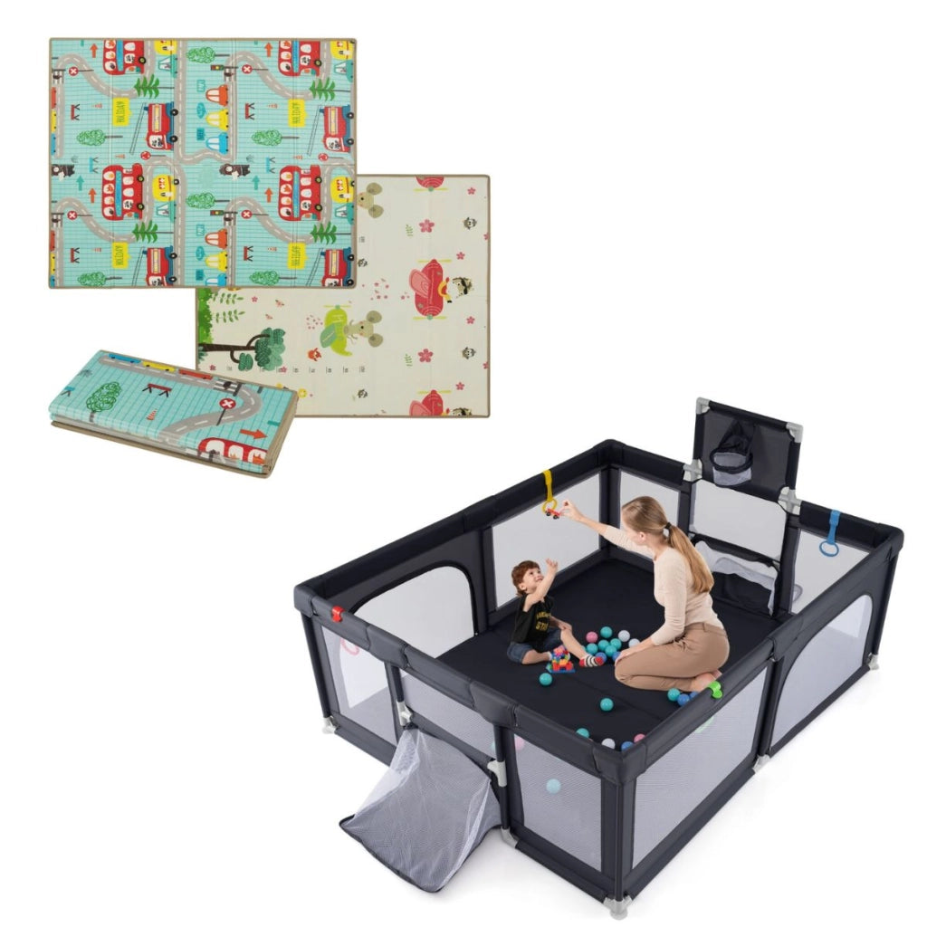 Recinto gioco per bambini piccoli e tappetino doppia faccia di neonati, Recinto da gioco per bambini e tappetino pieghevole per bambini-Per i neonati