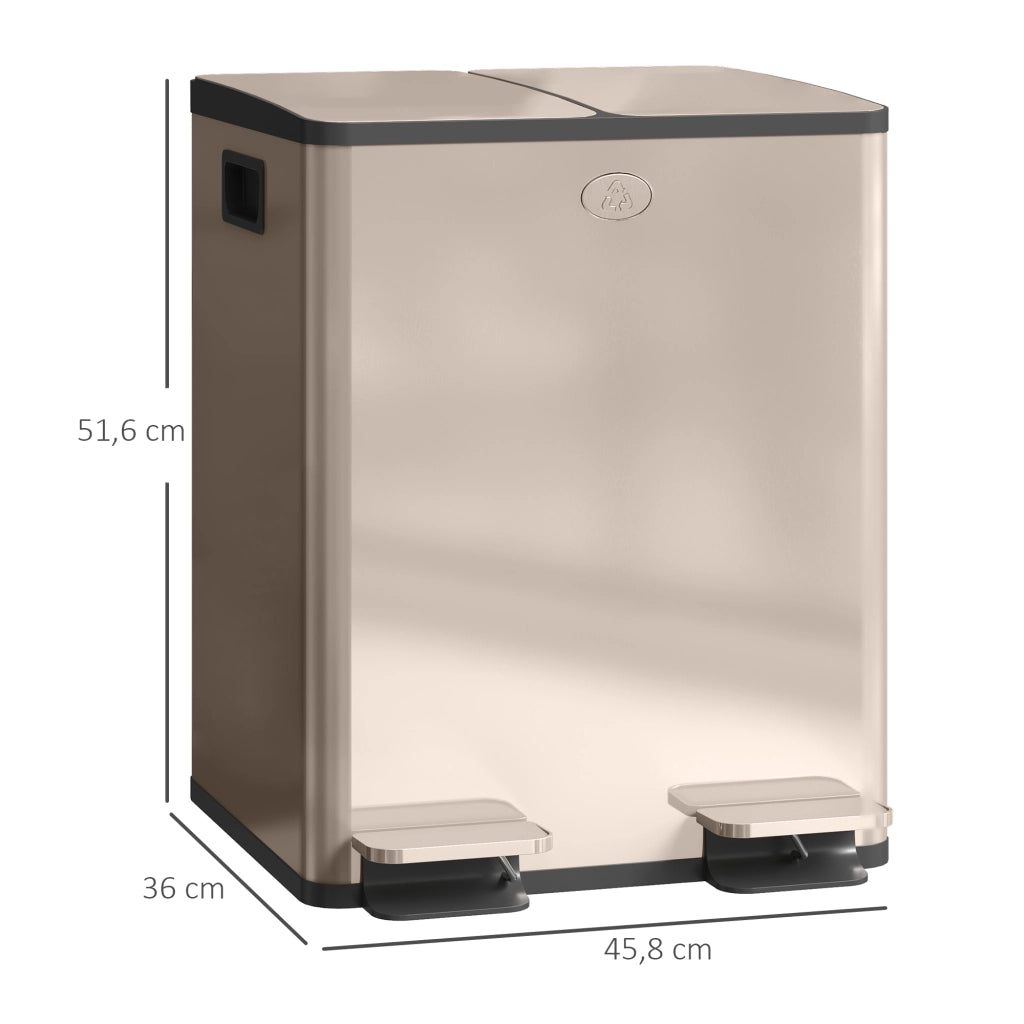 Bidone della spazzatura 2 scomparti 2x20L ¨C zephmum ¨C inox dorato 45.8x36x51.6cm