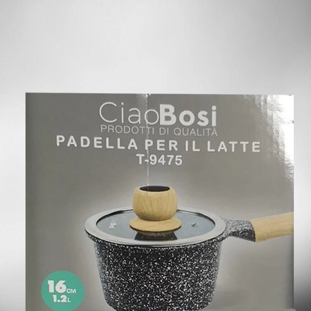 Trade Shop - Pentolino Padella Latte Pentola Bollilatte Con Manico Coperchio 16cm 1,2lt T-9475 -