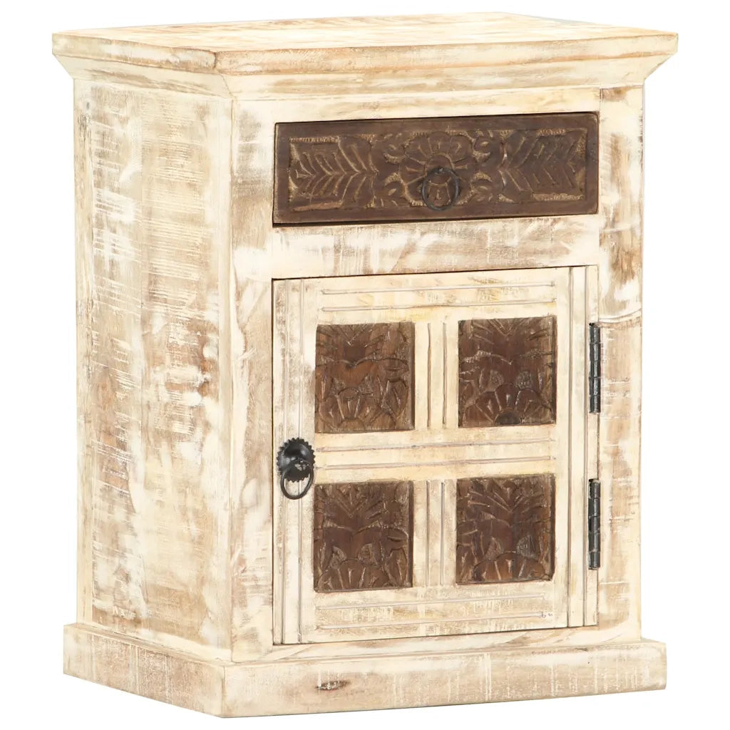 Comodino | Armadio da Notte | Mobiletto da notte Bianco 40x30x50 cm in Legno Massello di Mango