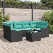 Set di divani con cuscino 7 pcs Nero e Turchese polyrattan