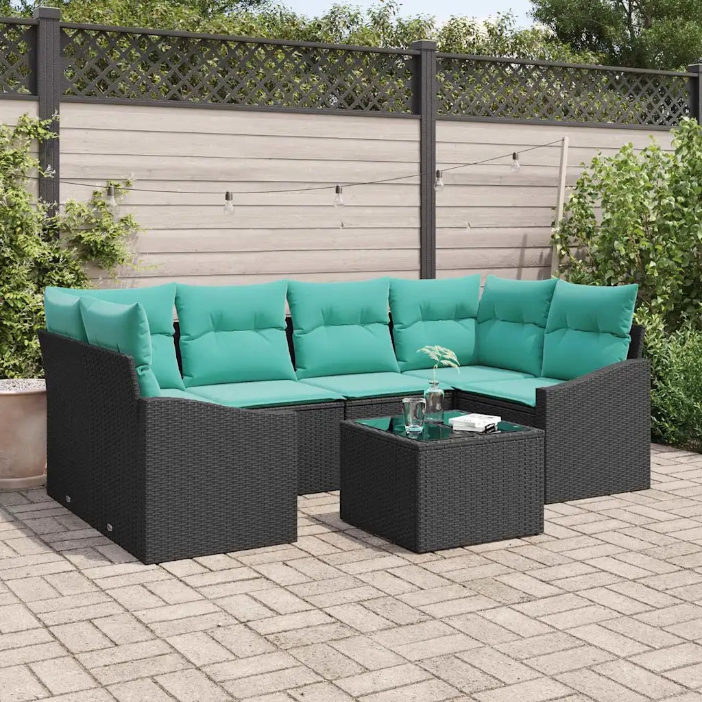 Set di divani con cuscino 7 pcs Nero e Turchese polyrattan