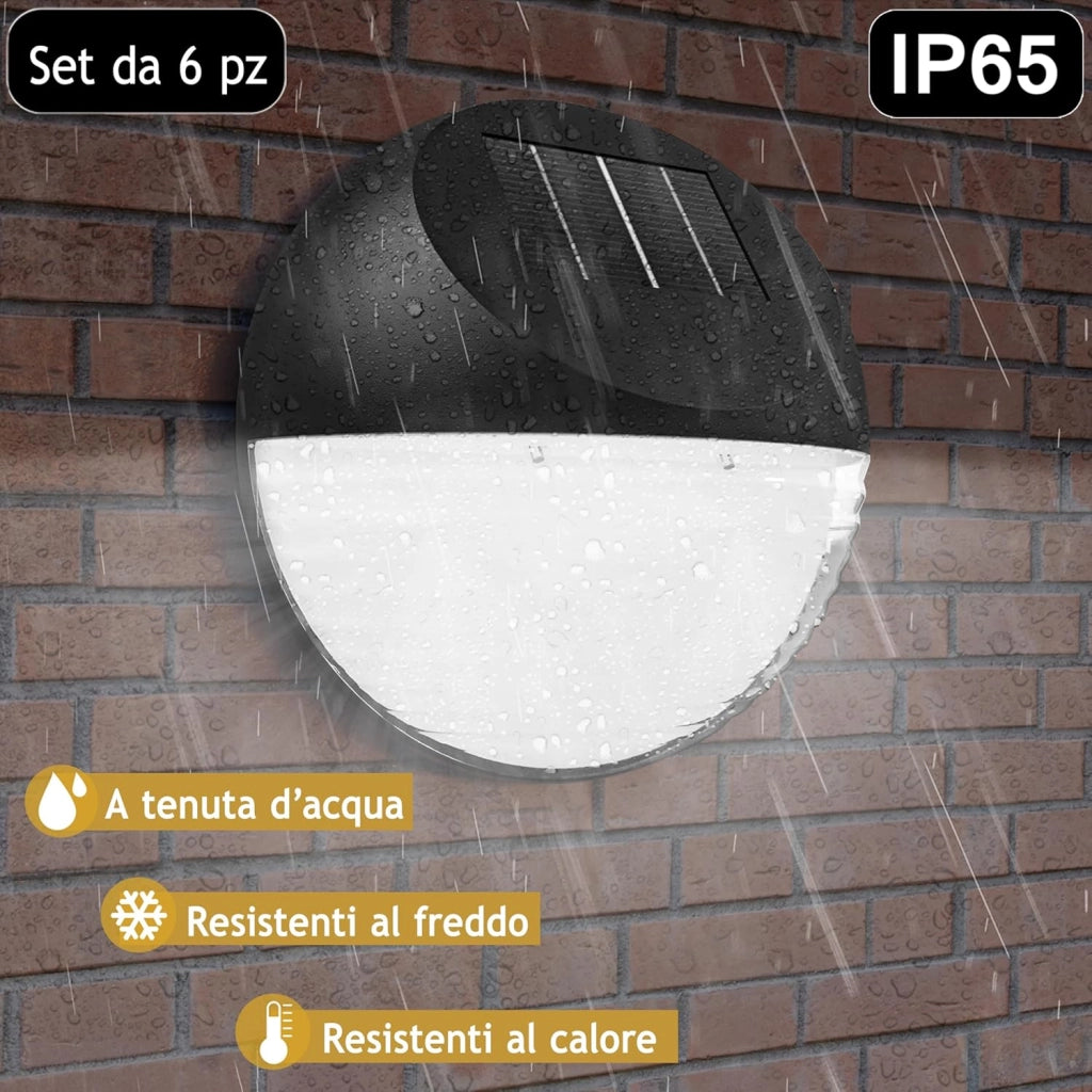 Lampada Solare da Esterno Set di 6 LED Resistenti IP65 Sensore Crepuscolare Giardino Parete Balcone Luci Solari