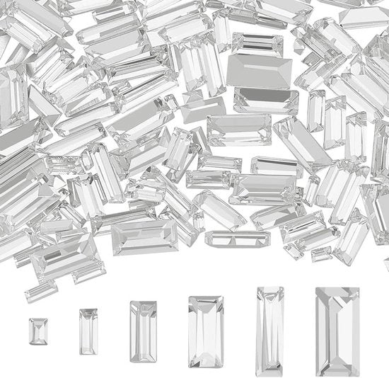 180 pezzi di cristallo di vetro lucido miniatura per decorazioni e accessori in 6 misure per DIY - cristalli senza buchi con retro con finitura argento.